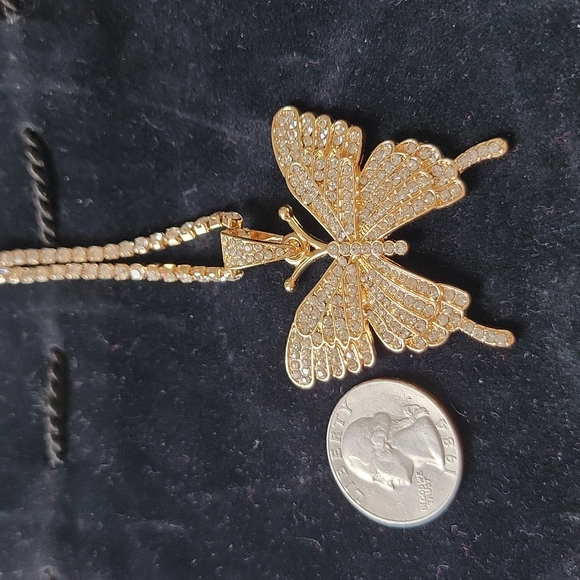 OTL Boho Butterfly Pendant Necklace Rhinestones Goldtone Chain 21" NEW - Picture 11 of 12